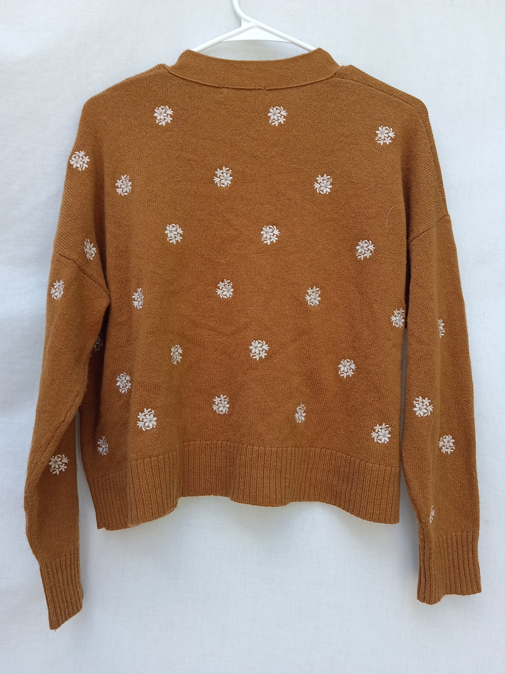 Madewell Rust Brown Floral Embroidered Pocket Cropped Cardigan Sweater Y2K M - Picture 2 of 6